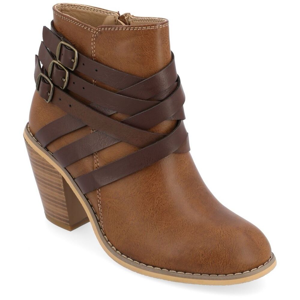 NEW Journee Collection Womens Strap Stacked Heel Booties‎ 8.5 Wide Stone